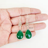 Green Onyx Filigree Drop Silver Earring