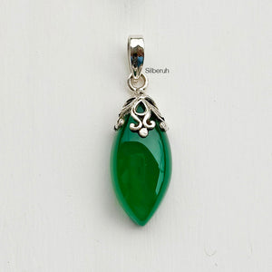 Green Onyx Marquise Filigree Silver Pendant