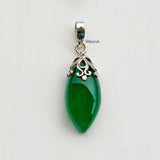 Green Onyx Marquise Filigree Silver Pendant