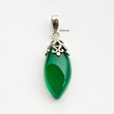 Green Onyx Marquise Filigree Silver Pendant