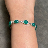 Green Onyx Silver Oval Bracelet