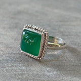 Green Onyx Square Silver Ring