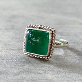 Green Onyx Square Silver Ring