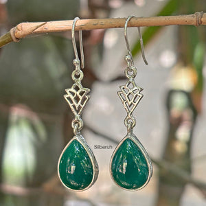 Green Onyx Triangle Drop Silver Earring