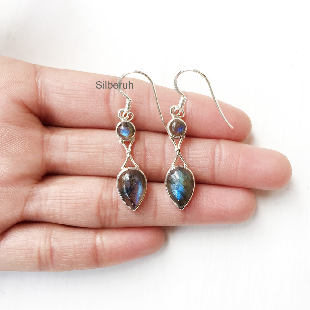 Labradorite Earrings, Elongated Heart Drops, Gray Earrings, 2024 Gift for Her, Semi Precious Stone Earrings, Sterling Silver, KarenWolfeCreations