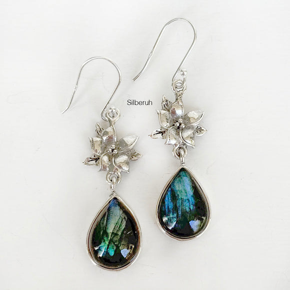 Labradorite Phool Silver Earring