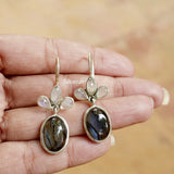 Labradorite & Rainbow Moonstone Silver Earring