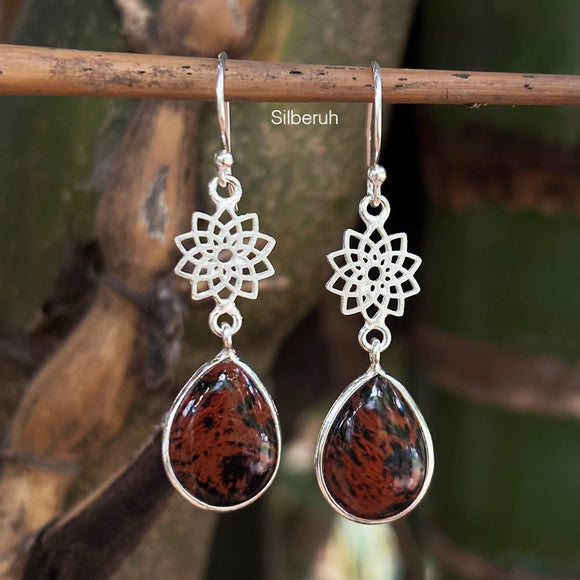 Mahogany Obsidian Silver Earring