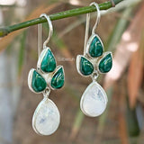 Malachite & Rainbow Moonstone Silver Earring