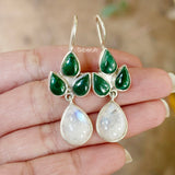 Malachite & Rainbow Moonstone Silver Earring