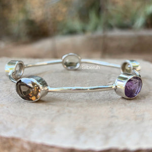 Mixed Gems Silver Bangle