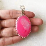 Oval Pink Druzy Silver Pendant