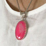 Oval Pink Druzy Silver Pendant