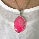 Oval Pink Druzy Silver Pendant