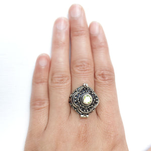 Peridot Round Poison Box Silver Ring