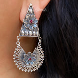 Phool Oxidised Silver Earring