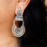 Phool Oxidised Silver Earring