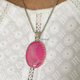 Pink Druzy Oval Silver Pendant