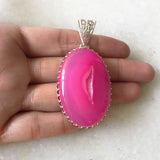 Pink Druzy Oval Silver Pendant