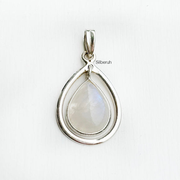 Rainbow Moonstone Drop Silver Pendant