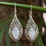 Rainbow Moonstone Jali Silver Earring