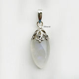 Rainbow Moonstone Marquise Filigree Silver Pendant