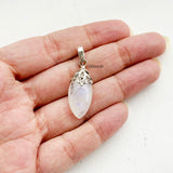 Rainbow Moonstone Marquise Filigree Silver Pendant