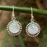 Rainbow Moonstone Round Silver Earring