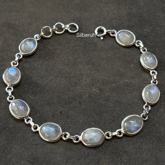 Rainbow Moonstone Silver Oval Bracelet