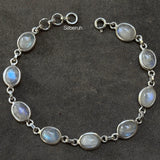 Rainbow Moonstone Silver Oval Bracelet