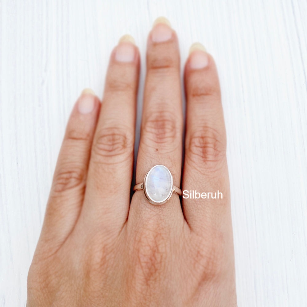 Natural White Oval Shaped Moonstone store Solid Sterling Silver Ring