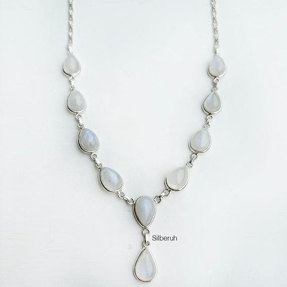 Rainbow Moonstone Silver Teardrop Necklace