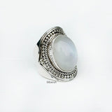 Rainbow Moonstone Silver Tribal Ring