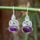 Rainbow Moonstone & Amethyst Silver Earring