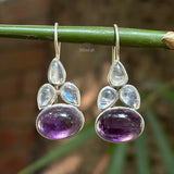 Rainbow Moonstone & Amethyst Silver Earring