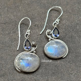 Rainbow Moonstone & Facetted Iolite Silver Earring