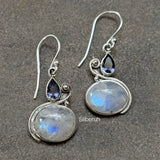 Rainbow Moonstone & Facetted Iolite Silver Earring