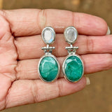 Rainbow Moonstone & Green Ropada Silver Earring