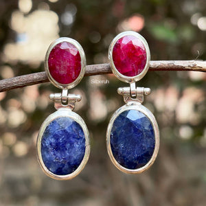 Red & Blue Ropada Silver Earring