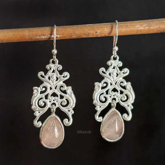 Rose Quartz Drop Silver Earring