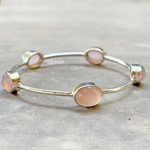 Rose Quartz Facetted Silver Bangle