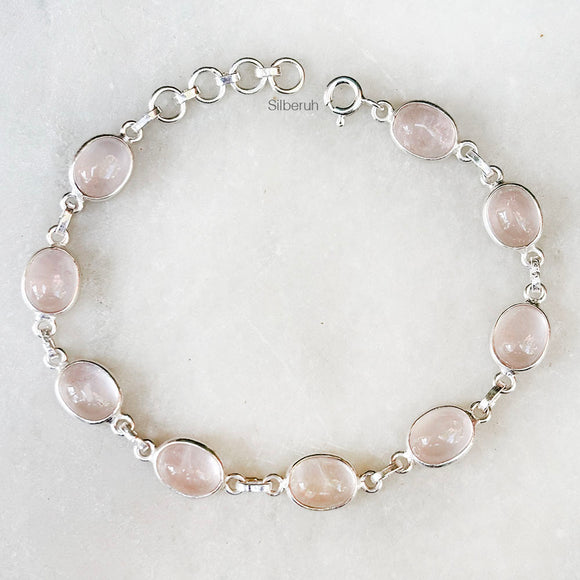 Rose Quartz Silver Bracelet