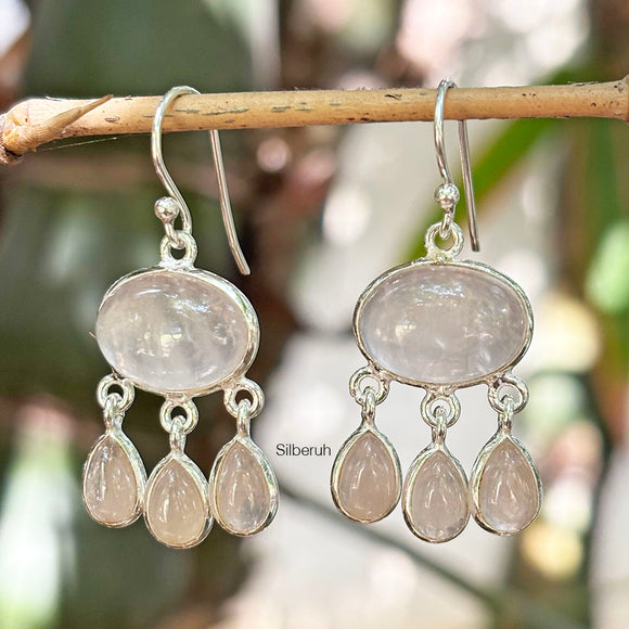 Rose Quartz Silver Chandelier Earring