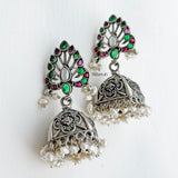 Silver Oxidised Pearl Jhumka