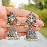 Silver Oxidised Pearl Jhumka