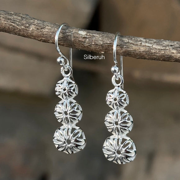 Three Flower Silver Earring