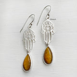 Tiger's Eye Hamsa Silver Earring