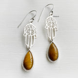 Tiger's Eye Hamsa Silver Earring