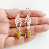 Tiger's Eye Hamsa Silver Earring