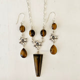 Tiger's Eye Phool Silver Necklace & Earring Set